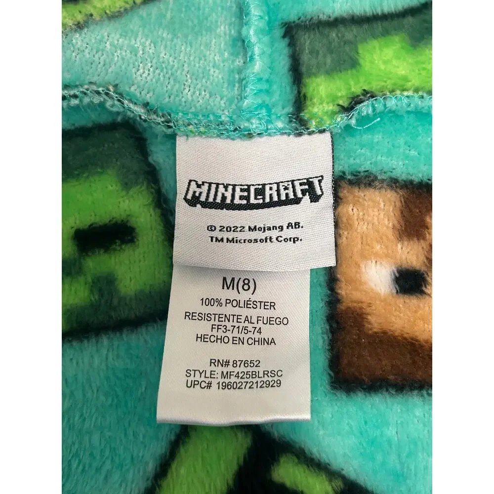 Minecraft hooded fleece bathrobe creeper and Steve face graphics bright teal
